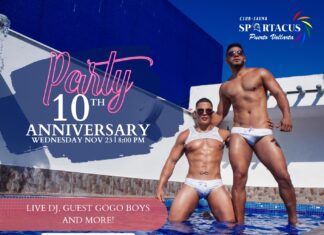 Spartacus Celebrates 10 Years of Providing Fun and Entertainment with DJ, GoGo Boys and $100 Peso Lockers Spartacus, Puerto Vallarta’s only sauna/spa that caters to men, will celebrate its 10th year in business on Wednesday, Nov. 23, 2022. A live DJ, Guest GoGo boys will begin performing at 8 p.m. and $100 pesos lockers will be available all day.
