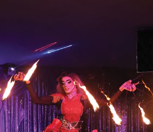 Mexican Drag Queen Jeybra Brings Fire to the Stage Jeybra Queen (the name is a take on the Zebra) arrived in Puerto Vallarta about three years ago, and brought to her act something not many other people can do - acrobatics and aerial arts combined with fire. Photo by Oscar Almeida.