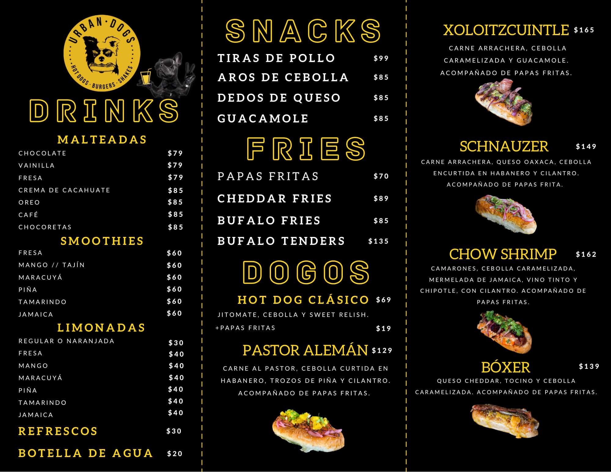 urban dogs menu