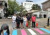 Trans Colors Highlight Crosswalks as Part of World Pride Day Crosswalks at Lazaro Cardenas and Ignacio L. Vallarta were painted with the Trans flag colors. Photo by Oscar Almeida.