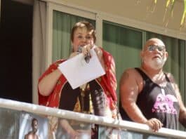 Fur-tastic Fiesta: Bears Spark $20 Million Economic Surge in Puerto Vallarta’s Zona Romantica Amy Armstrong (@amythedivaarmstrong) hosted the auction at the Tidal Wave Fundraiser party. She is assisted by BeefDip founder Steve Buczek, who has proudly announced that over the past 20 years, they have given more than $1.8 million pesos in donations to Puerto Vallarta's non-profit organizations. Photo by Oscar Almeida.