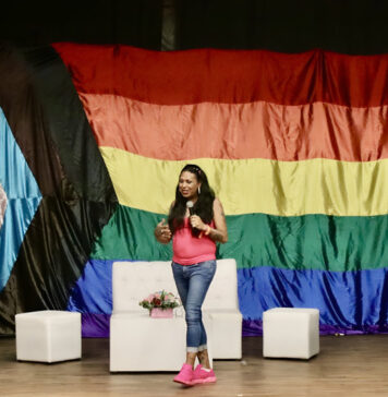 Strengthening Community: Te Cuido, Me Cuido 2024, A Free Health Initiative Activist Kenya Cuevas at conference for Vallarta Pride 2024 by photographer Oscar Almeida
