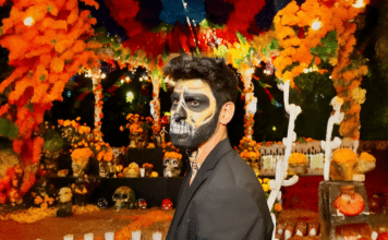 Recuérdame Festival Celebrates Dia De Los Muertos Benjamin Leonardo, with makeup by Debora Chacales, prepares for the Day of the Dead celebration. Photo by Oscar Almeida.