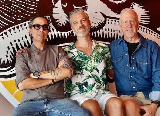 Salchidogo Offers Unique Flavors at Puerto Vallarta’s Newest Hotdog Spot (left to right) Juan Sebastian Palafox, Brian Scott Carey, and Philip Wier, owners of the new restaurant Salchidogo. Photo by Oscar Almeida.