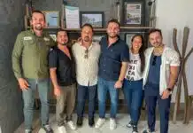 Vallarta Pride 2025 Gains Official Support from Vallarta Government (left to right) Director of Commercial and Service Liaison Luis Tello; Director of Operations Alfredo Soria; Vallarta Pride Organizing Committee President Javier Jiménez; Puerto Vallarta Mayor Luis Munguía; Deputy and City Councilwoman Melissa Madero; and Director of Public Relations Carlos Plascencia. Photo provided.