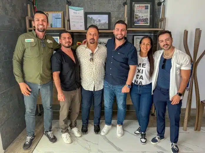 Vallarta Pride 2025 Gains Official Support from Vallarta Government (left to right) Director of Commercial and Service Liaison Luis Tello; Director of Operations Alfredo Soria; Vallarta Pride Organizing Committee President Javier Jiménez; Puerto Vallarta Mayor Luis Munguía; Deputy and City Councilwoman Melissa Madero; and Director of Public Relations Carlos Plascencia. Photo provided.