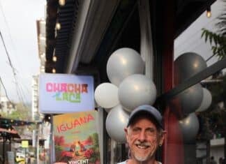 Author Vincent Traughber Meis celebrating the launch of his eleventh novel, “Iguana."