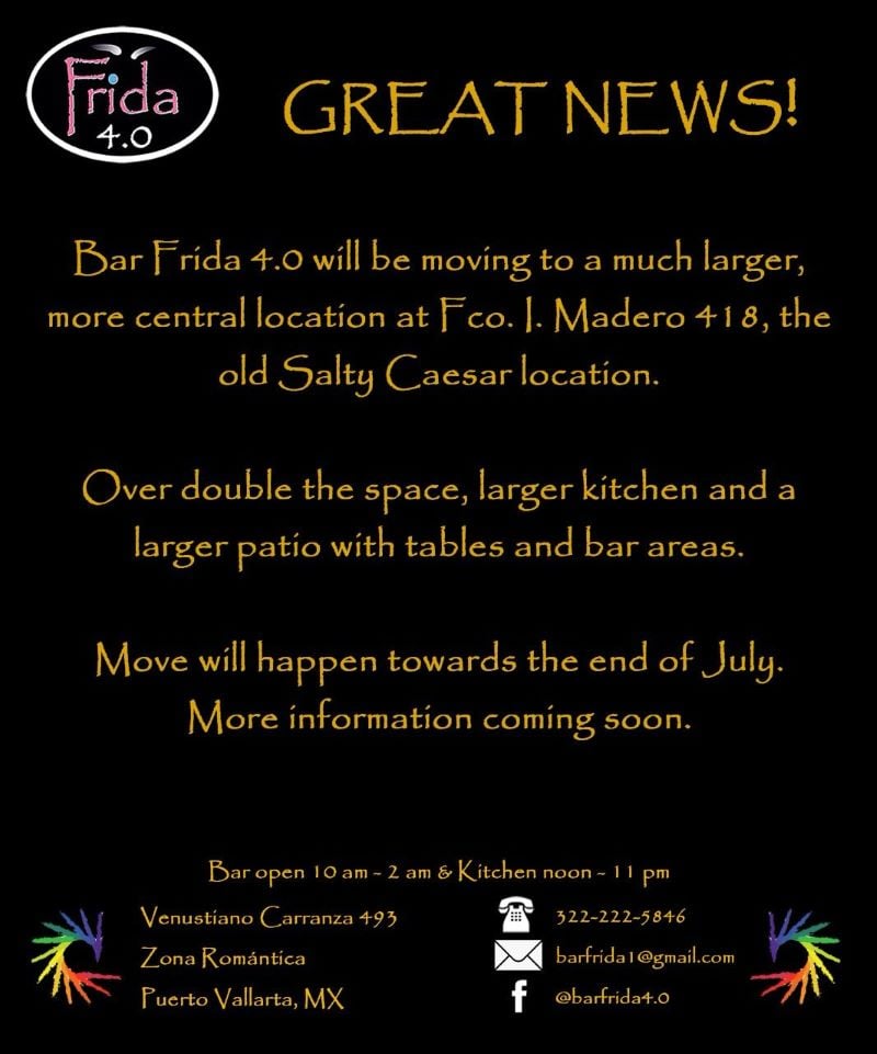 Bar Frida, will soon be getting a new home - at Fco L. Madero 418, the former home of what used to be The Salty Caesar (which closed in early 2024).