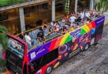 Rainbow Ride: City Tour Meets, Food, Fun and Cocktails The Rainbow Ride PV bus tour recently made its inaugural trip. Photo provided by Vallarta Tour Bus.