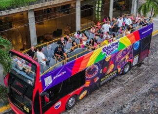 The Rainbow Ride PV bus tour recently made its inaugural trip. Photo provided by Vallarta Tour Bus.