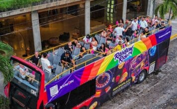 Rainbow Ride: City Tour Meets, Food, Fun and Cocktails The Rainbow Ride PV bus tour recently made its inaugural trip. Photo provided by Vallarta Tour Bus.