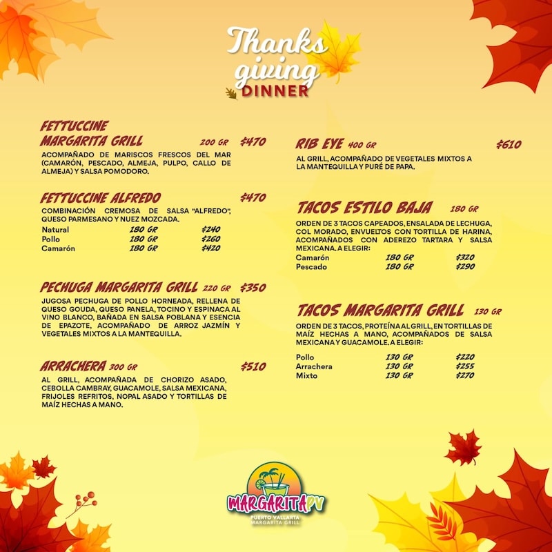 Margarita PV menu thanksgiving 1