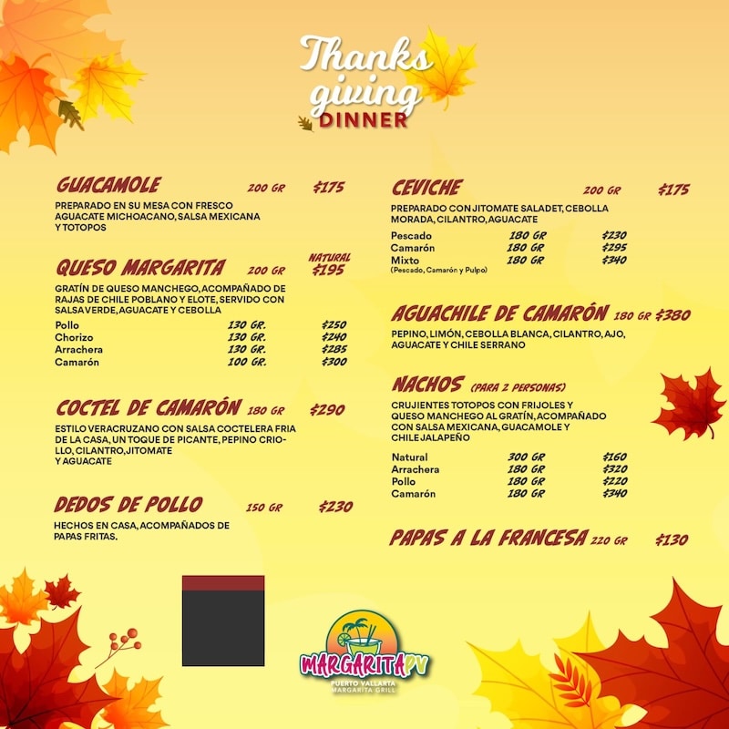 Margarita PV menu thanksgiving 4
